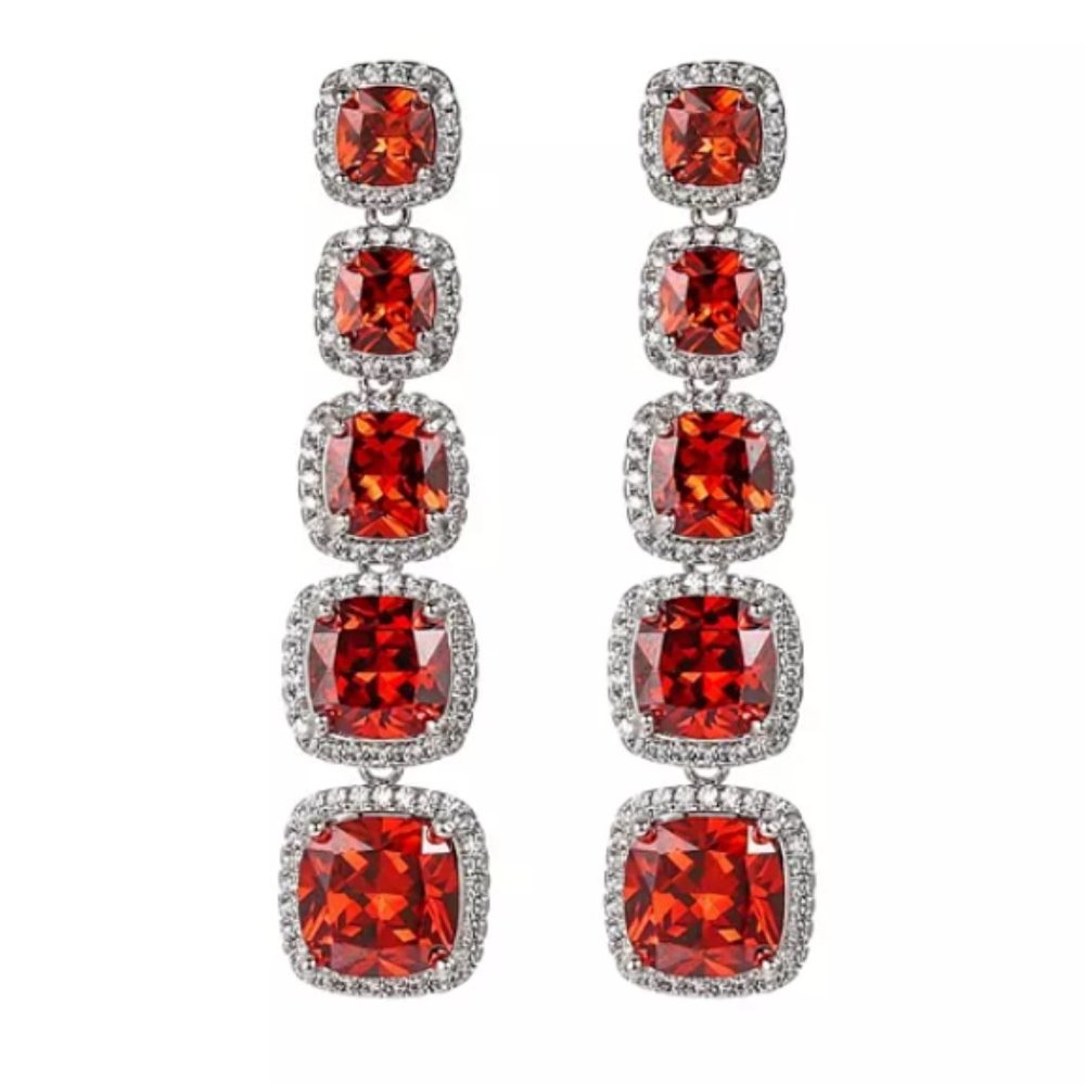 Silver-Tone Ruby Accent Princess Cut Earrings - image 1